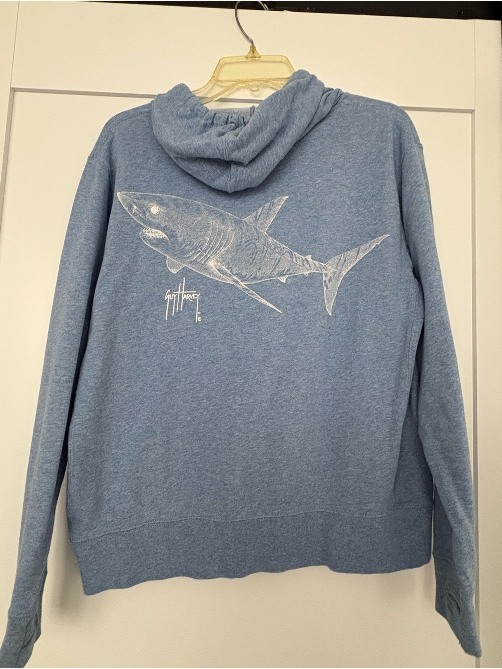 Guy Harvey Blue Hoodie with Great White Shark